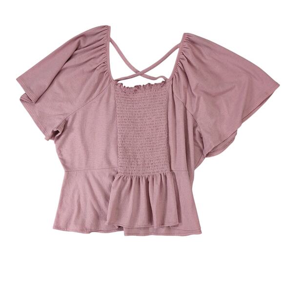 Love + Joy by FCT Pink Off-Shoulder Peasant Blouse Women's Plus Size 3X Ruffle - Picture 2 of 10